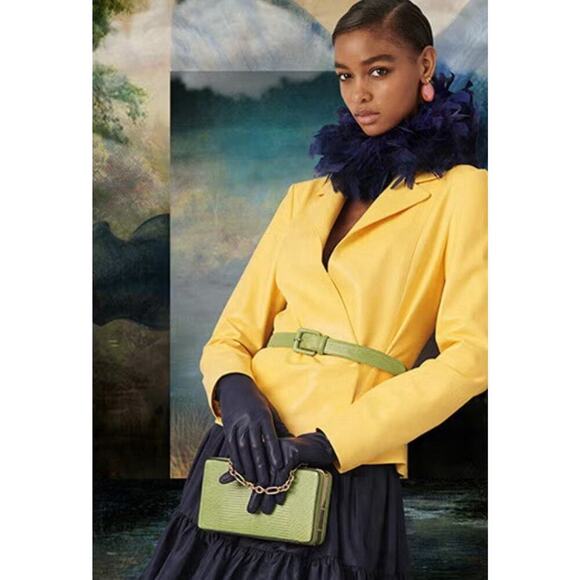 Ralph Lauren Collection Purple Label Lambskin Wrap Leather Jacket Blazer Yellow - Picture 3 of 13